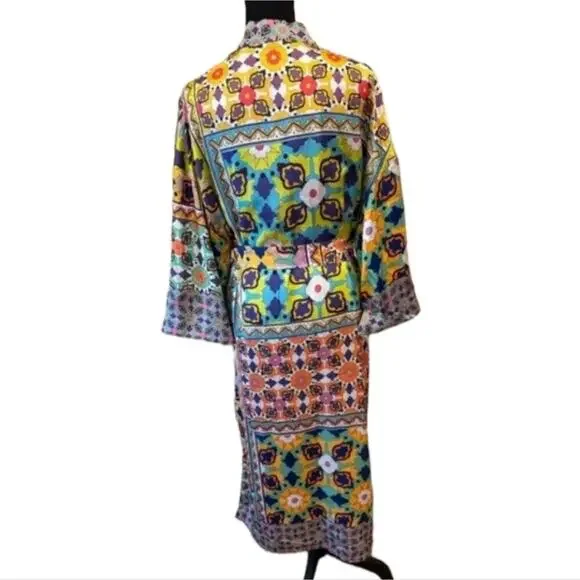 ZARA Printed  Belted Long Line‎ Open Front Kimono Robe Sz XS S M NEW! - Picture 5 of 16